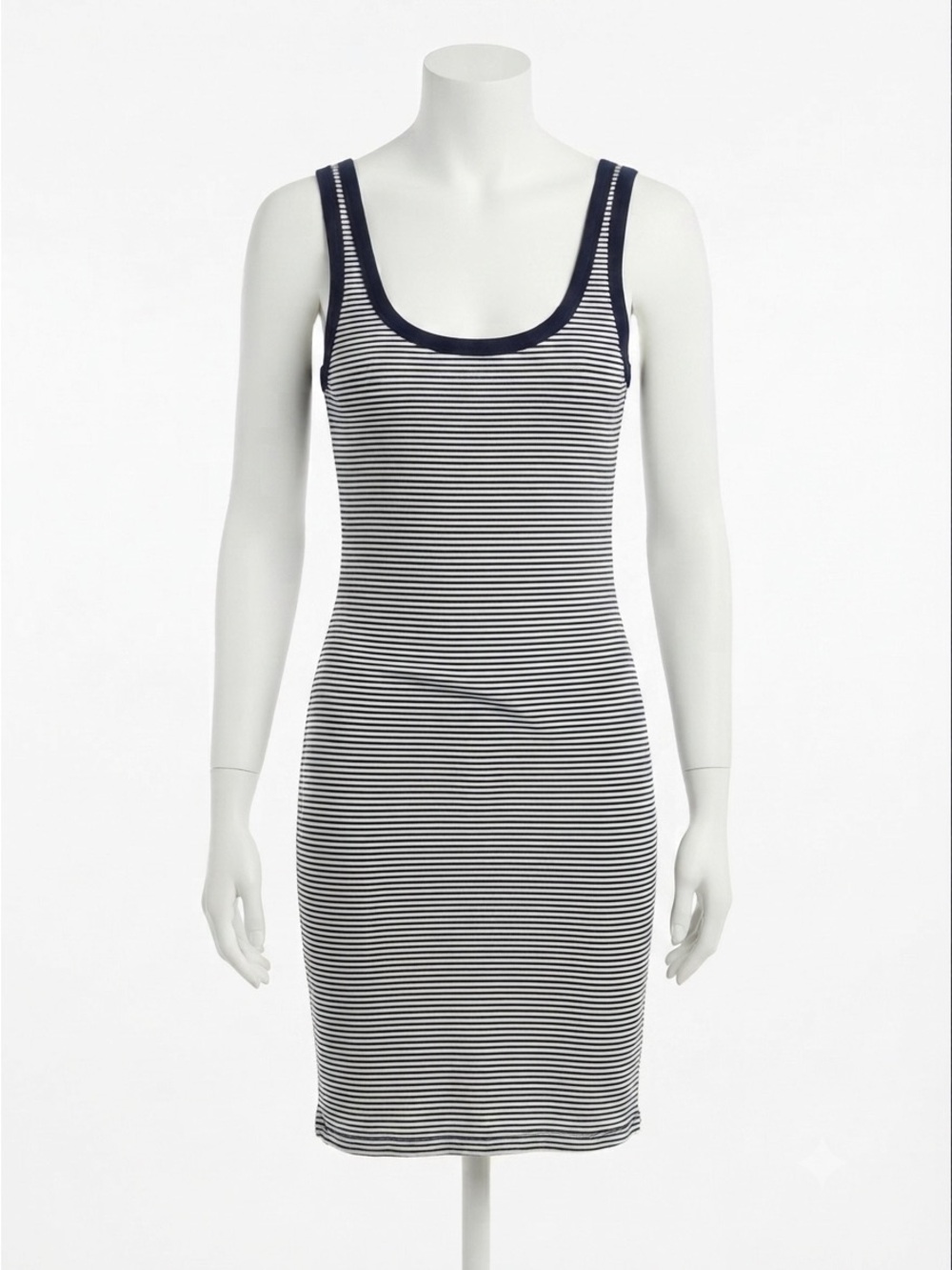 Zara Fitted Navy Blue & White Striped Sleeveless Jersey Tank Dress Size Medium